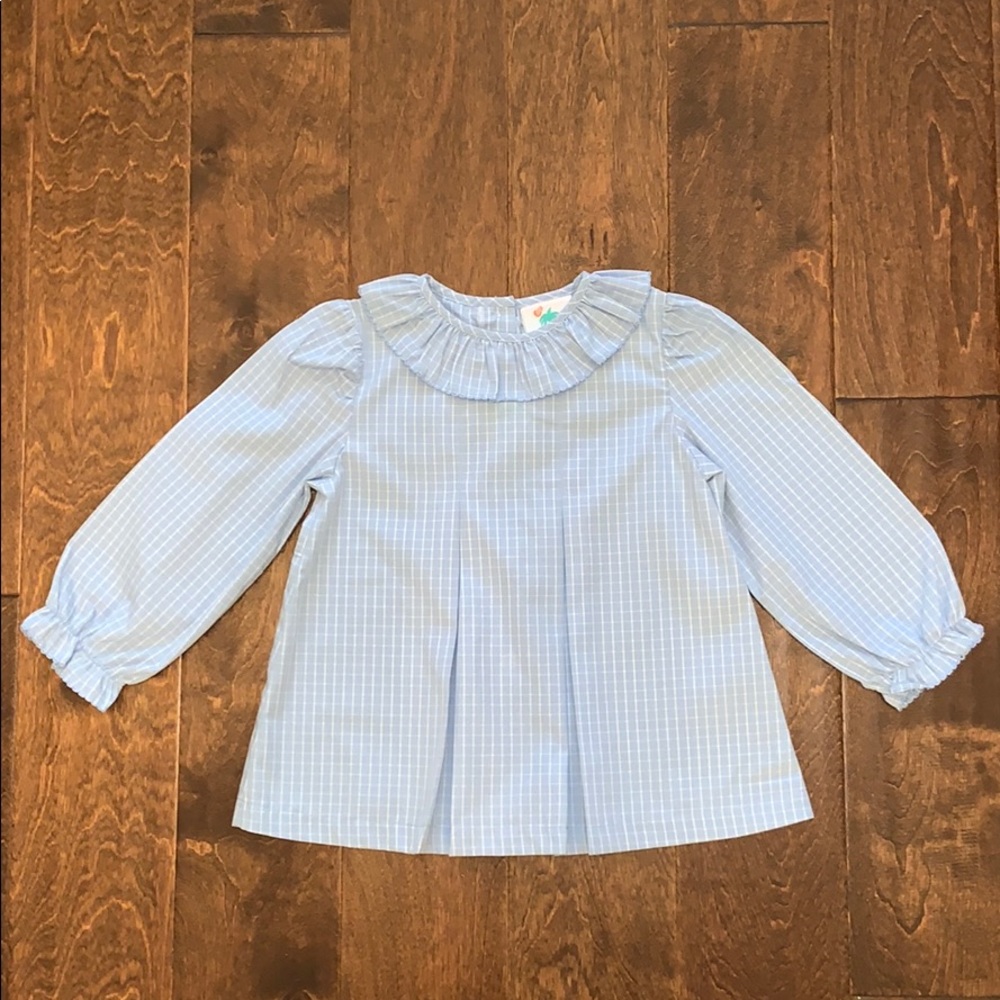 NWT Shrimp & Grits Blue Bird Peyton Ruffle Top price is firm